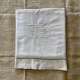 Drap ancien coton blanc brodé main