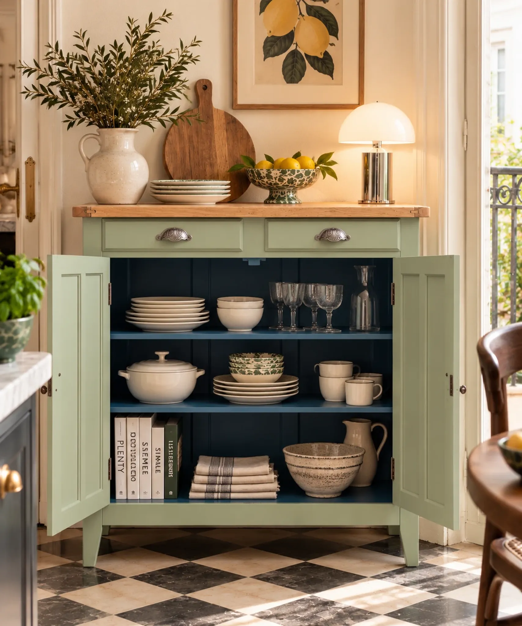 Renovated khaki Art Deco Parisian buffet in beech.