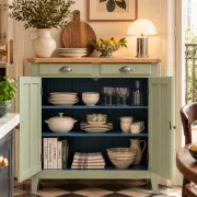 Renovated khaki Art Deco Parisian buffet in beech.