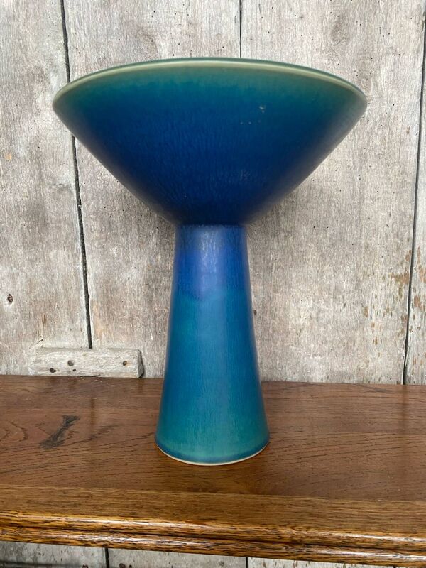 Ancien Bougeoir Coupe Céramique Bleue & Verte Scandinave Vintage