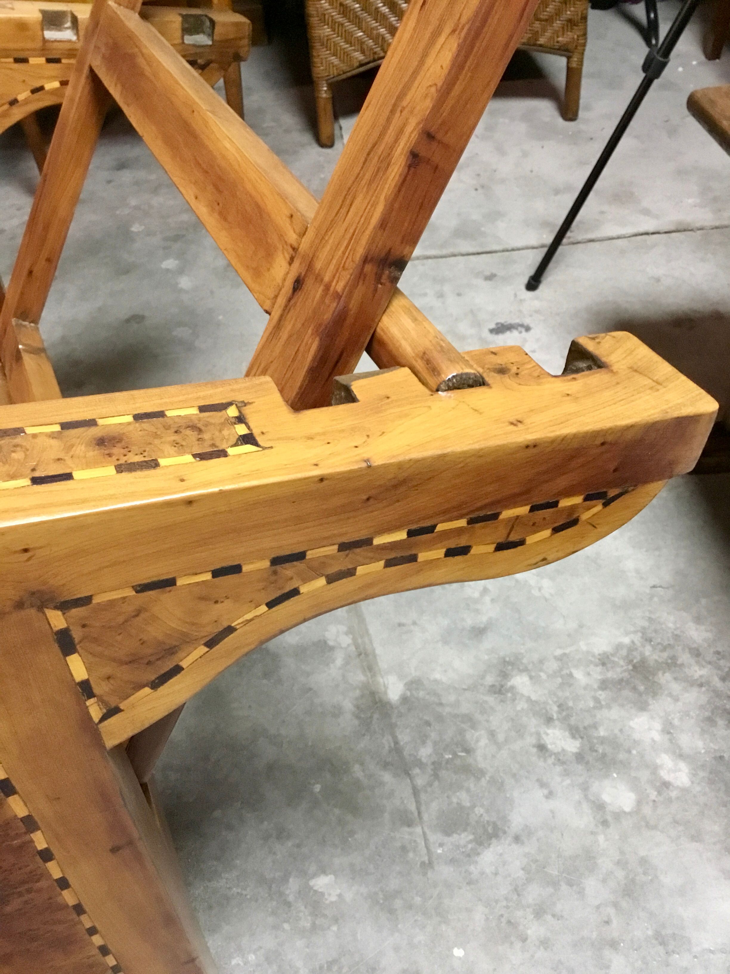 Vintage wooden veranda armchairs with inlaid marquetry 1930s