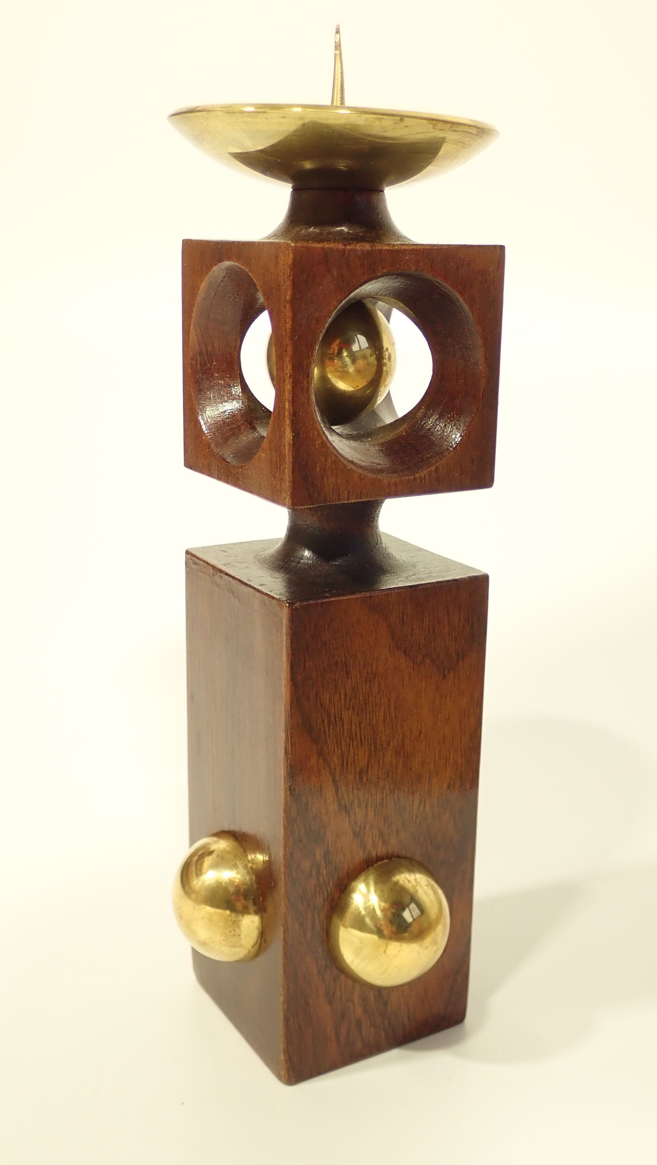 Candlestick artistic hardwood and brass half ball application