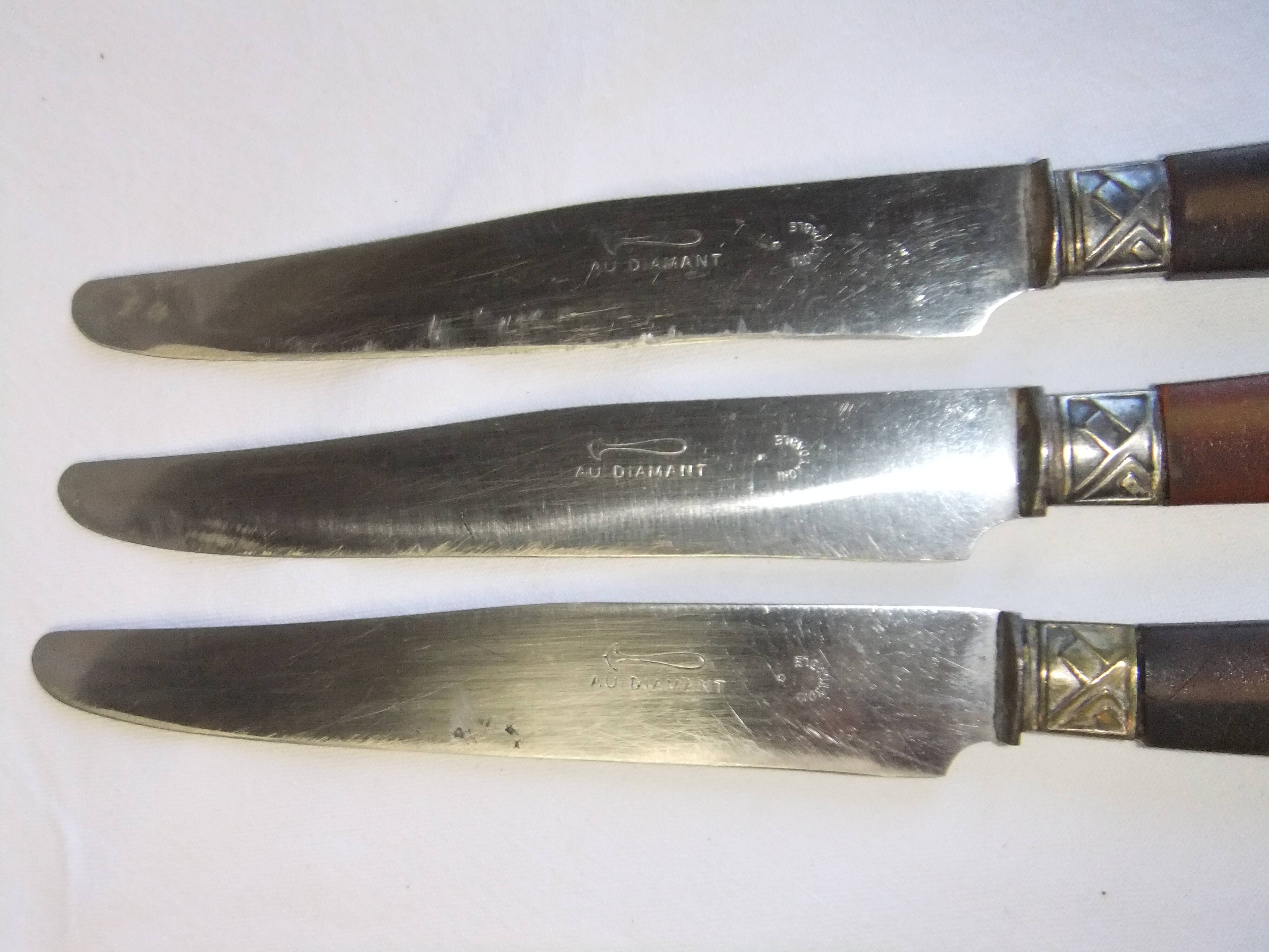 Antique knives cutlery table service stamp Au Diamant