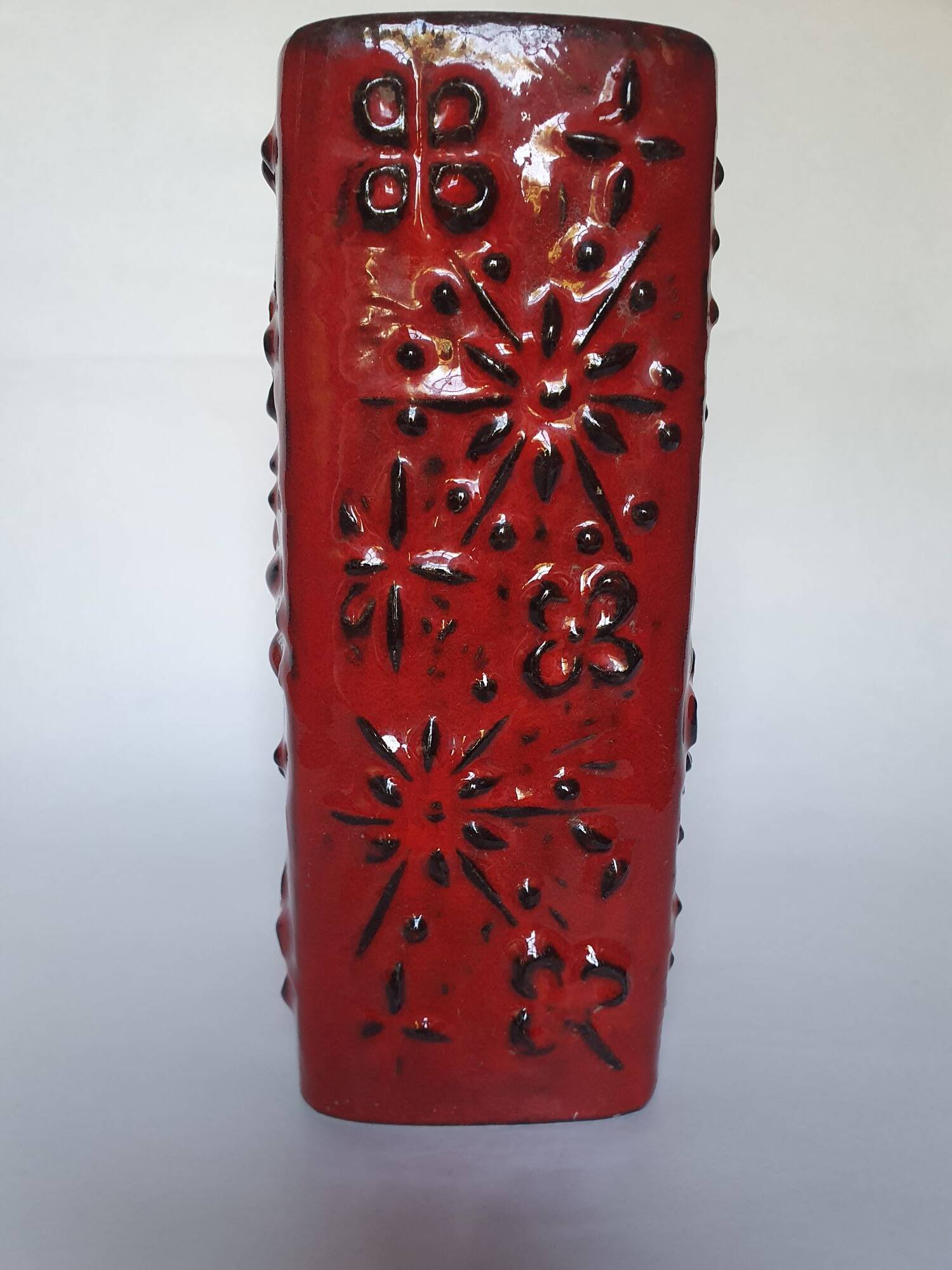 Red ceramic vase Scheurich Germany 70s