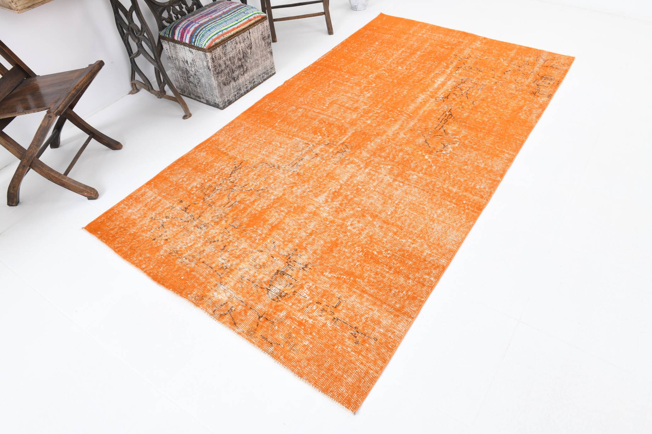 4x8 Pumpink Orange Handmade Vintage Rug, 135x247Cm SK 3194