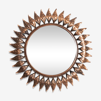 Sun mirror 1950 brass sheets diameter 46cm