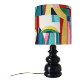Vintage lamp with black solid wood base and multi-colored lampshade