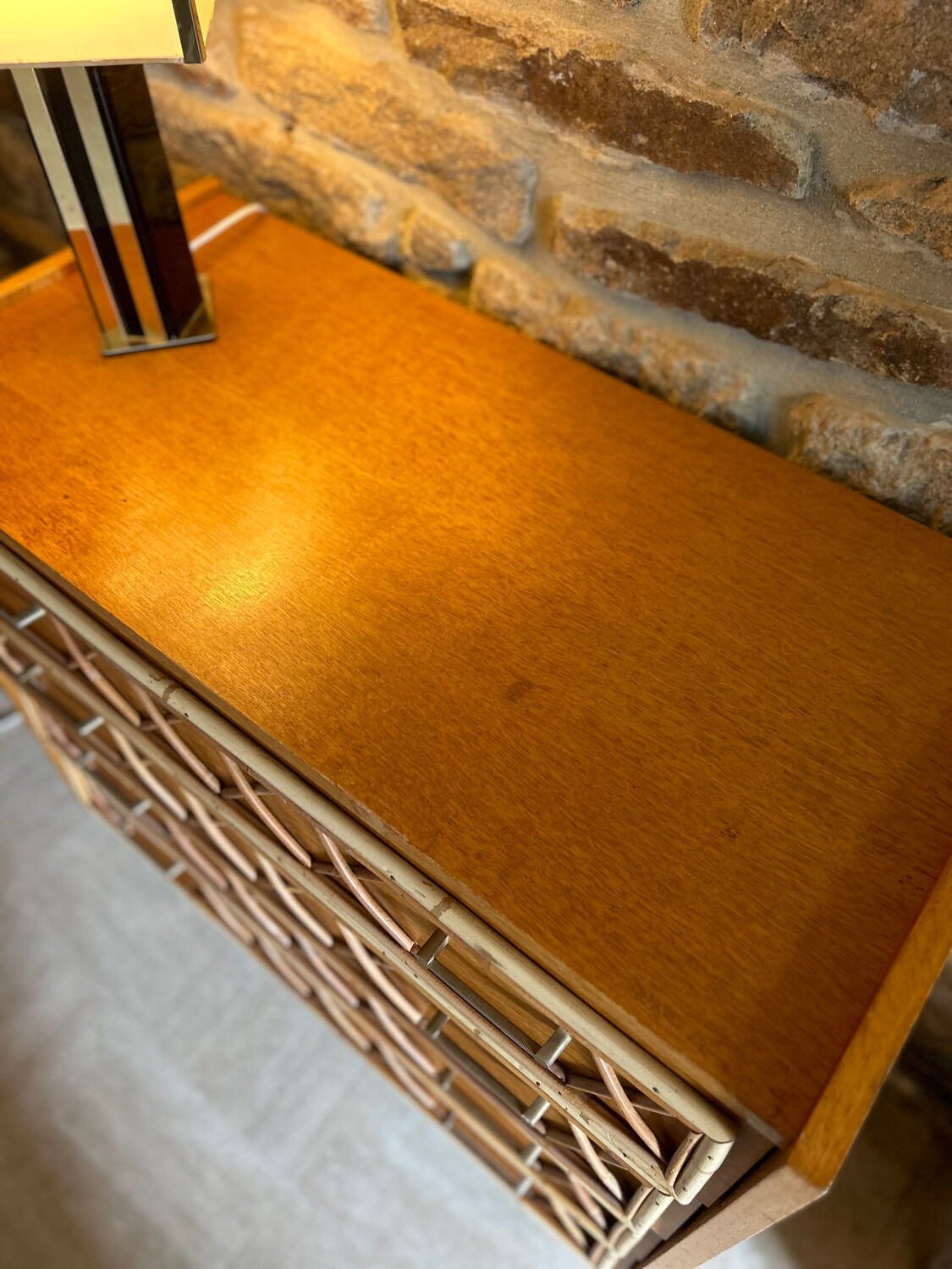 Oak and rattan chest of drawers 1960