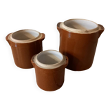 Set of 3 glazed stoneware pots/salters