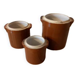 Set of 3 glazed stoneware pots/salters