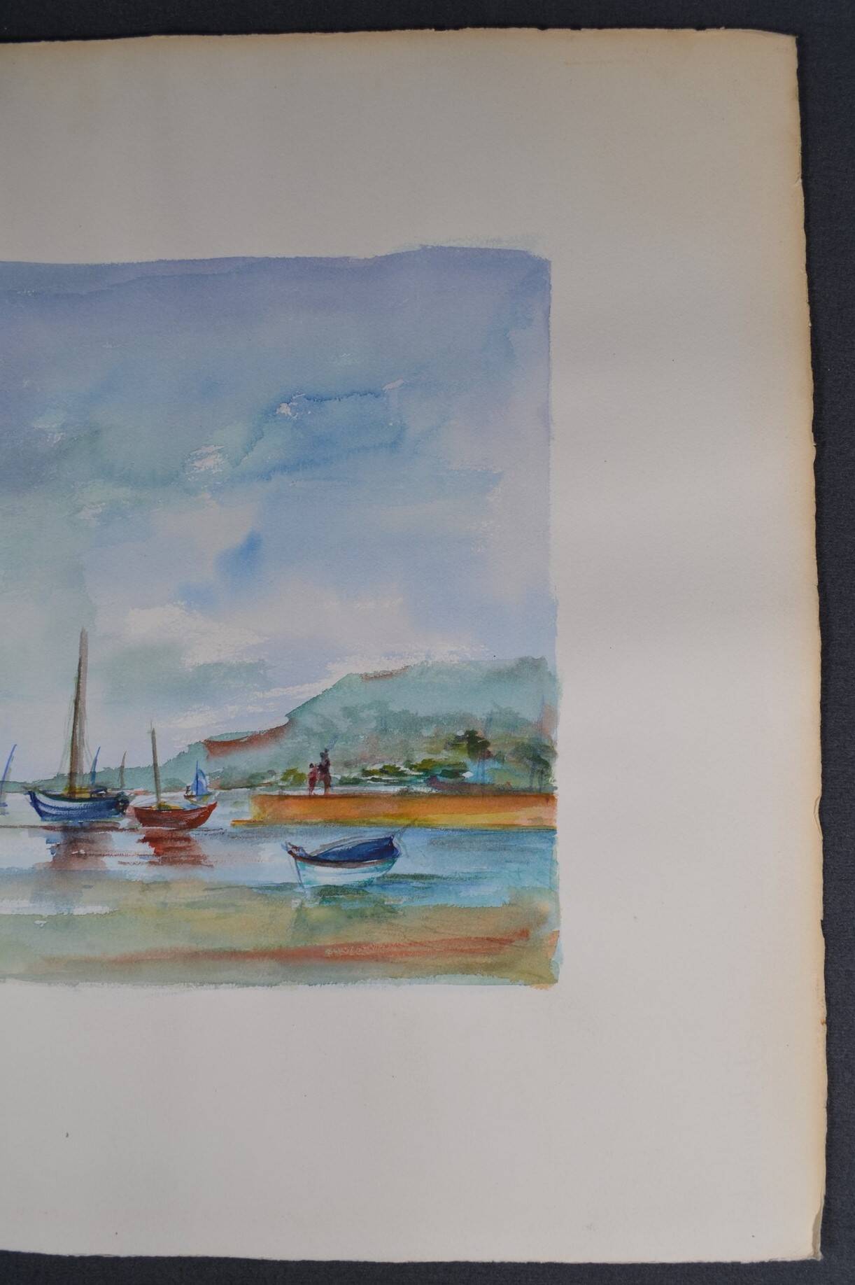 French school 20th century d martine: sailboats on the sea, watercolor