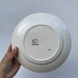 7 flat plates in white and red burgundy porcelain vintage Badonviller model Louise