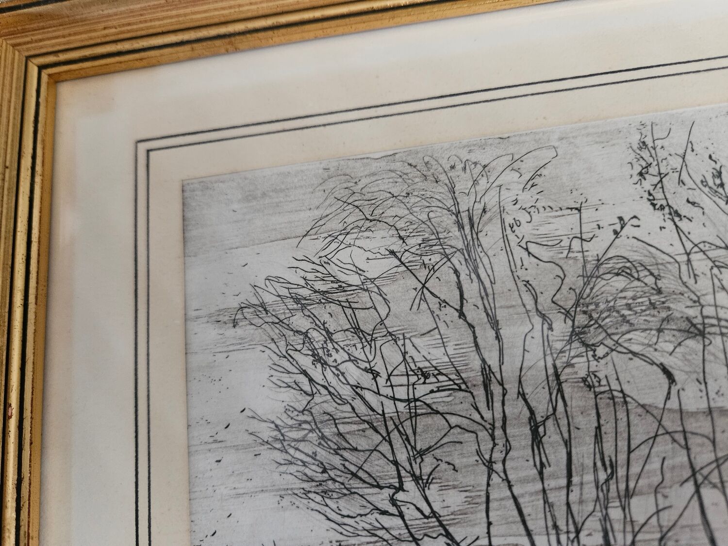 Signed countryside landscape engraving