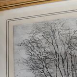 Signed countryside landscape engraving
