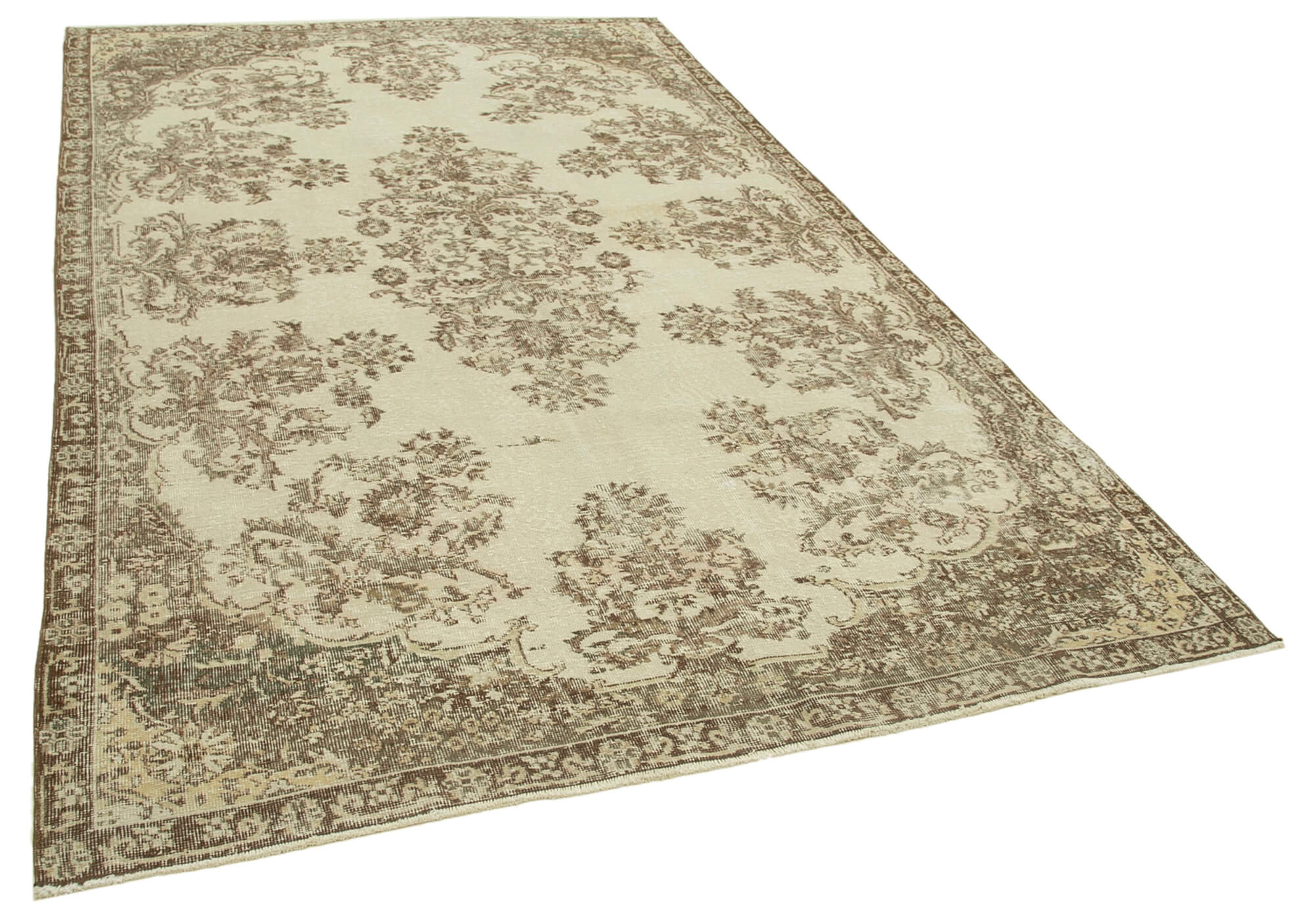 Handwoven vintage anatolian beige rug 187 cm x 307 cm