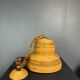 Midcentury Italian pencil reed rattan bamboo and brass hanging lamp pendant