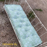 19th century wrought iron baby bed convertible into a bench + wool mattress