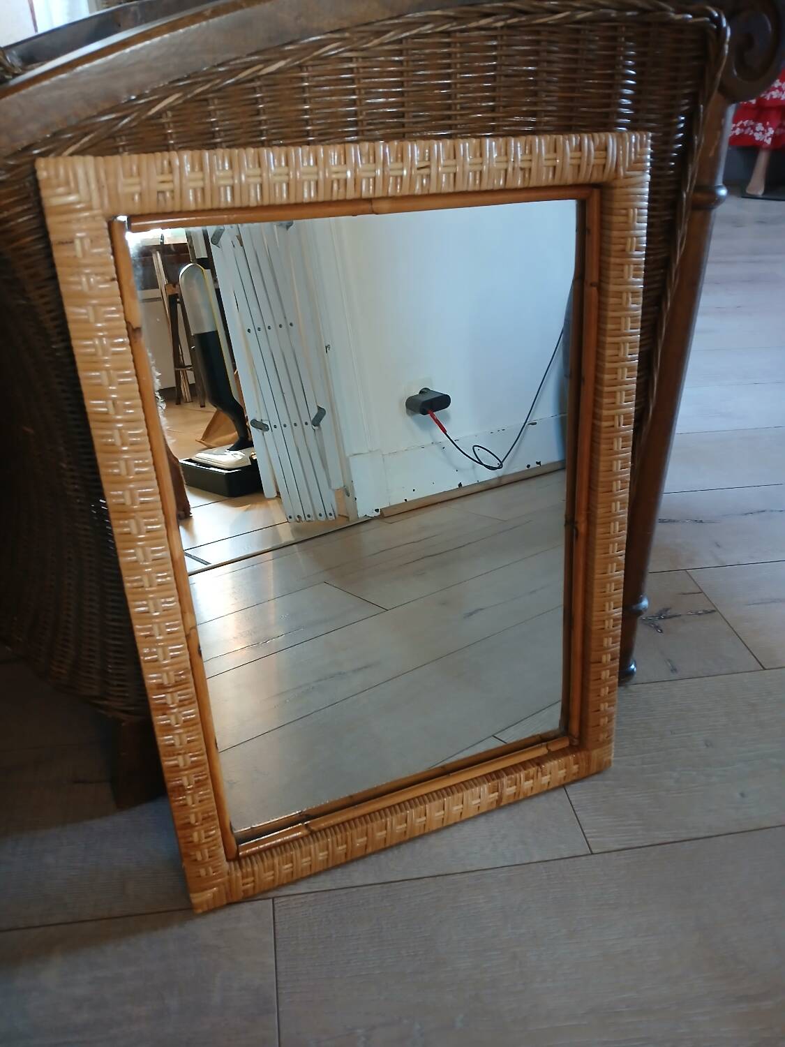 Antique rattan and bamboo mirror