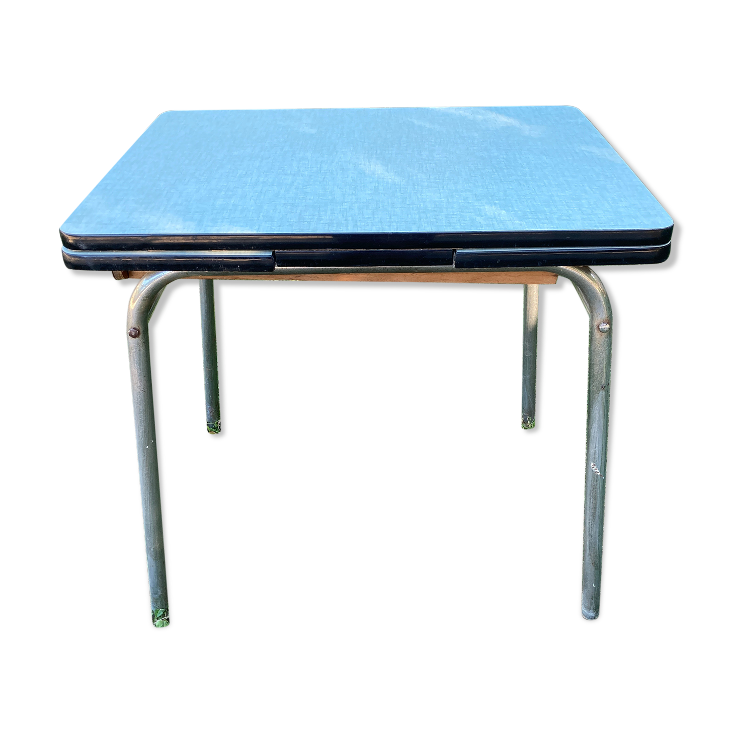 Blue formica table with extensions