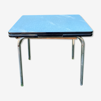 Table en formica bleu avec rallonges