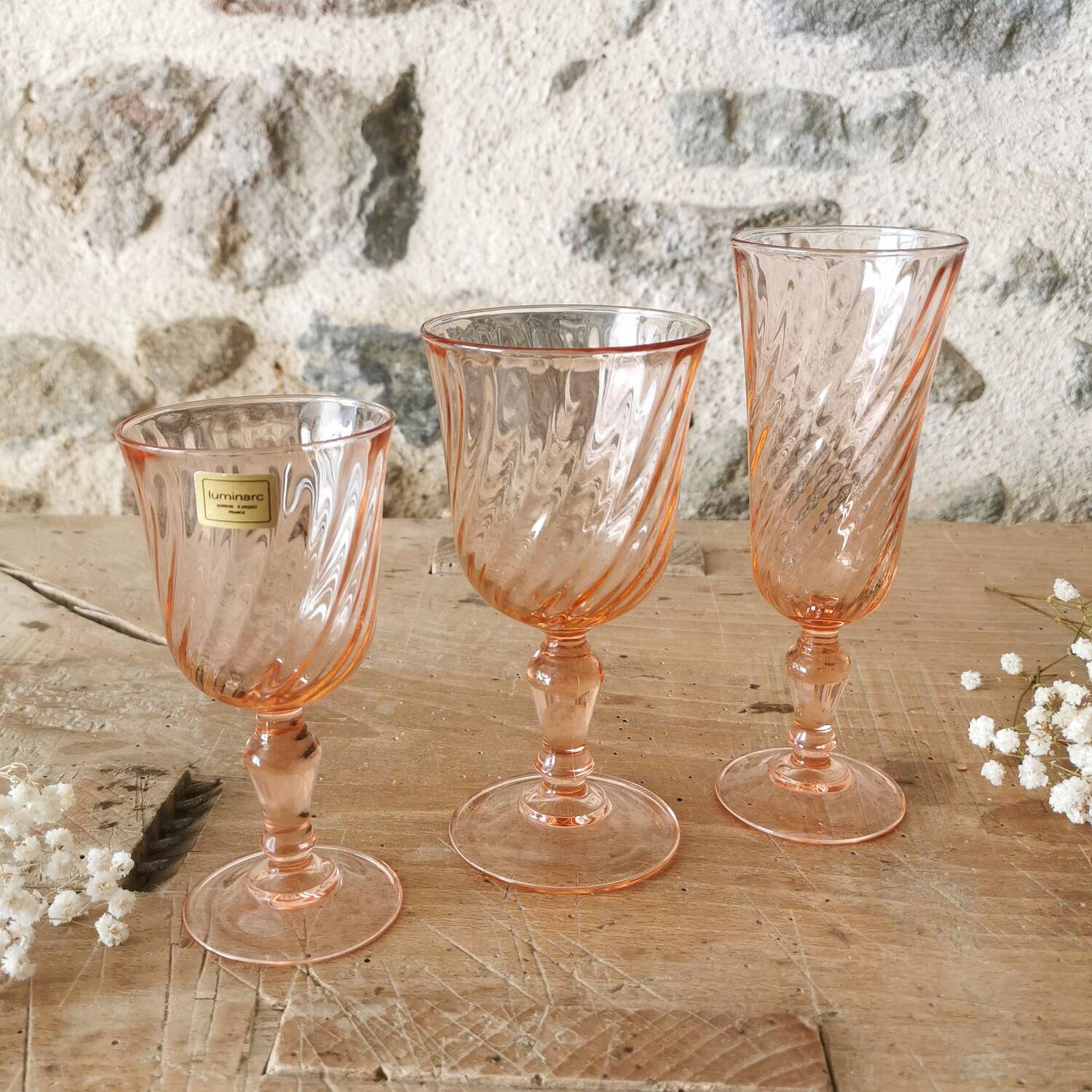 6 Rosaline Arcoroc Vintage Stemmed Glasses