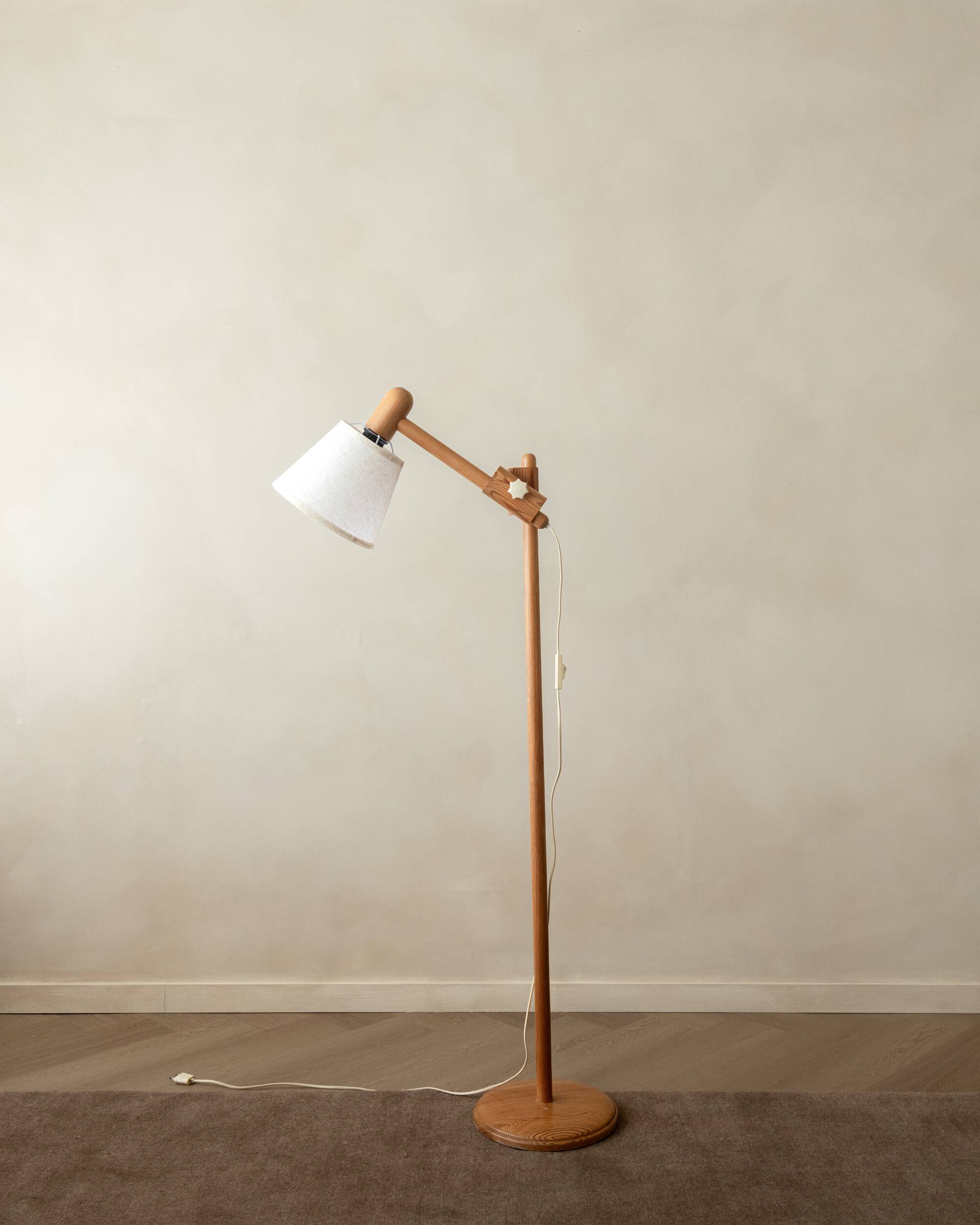 Vintage Danish Pine Adjustable Floor Lamp by +LYS Denmark, 1960s