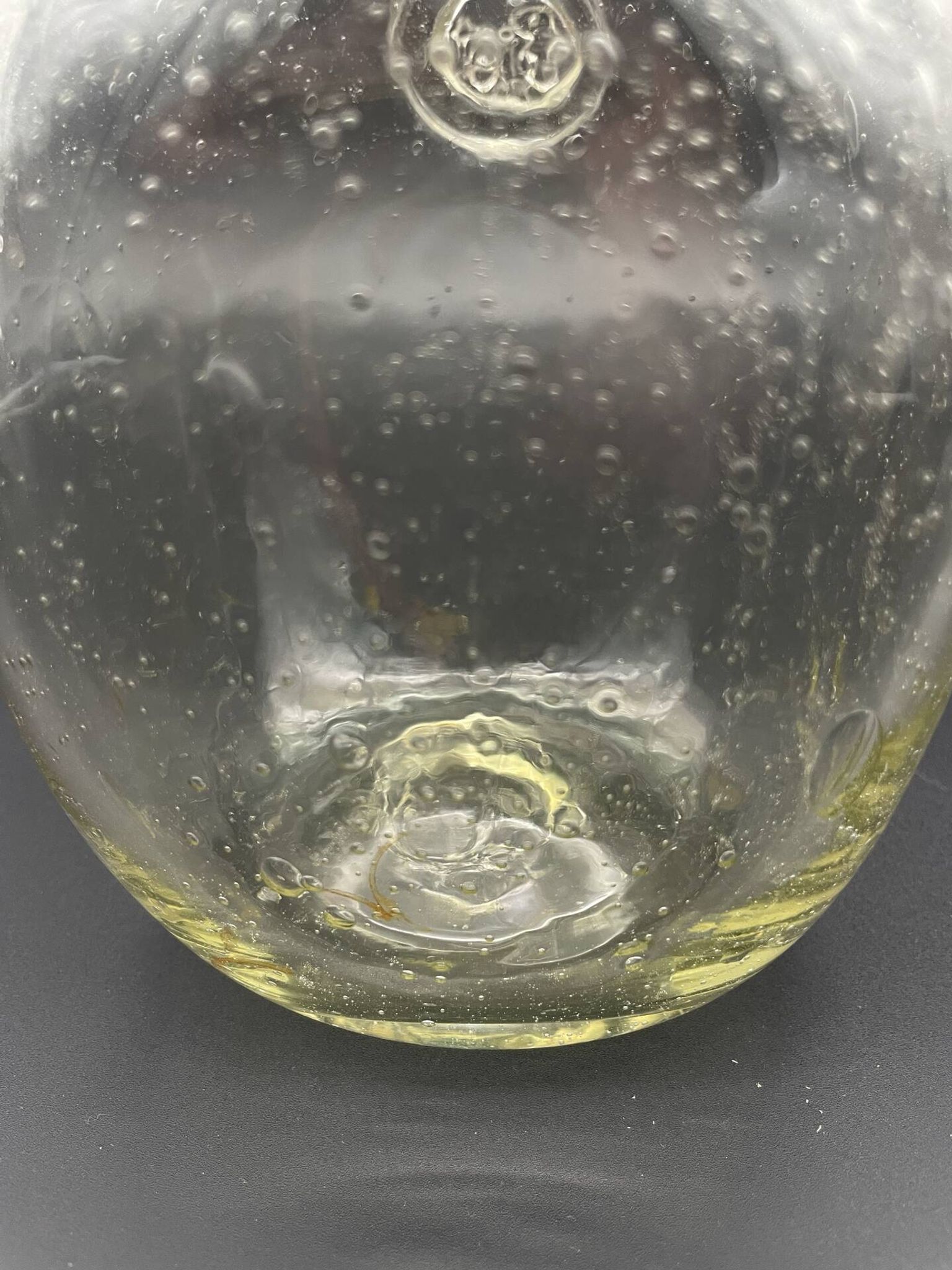 Vintage carafe from Verrerie de Biot in bubble glass with a round stopper.