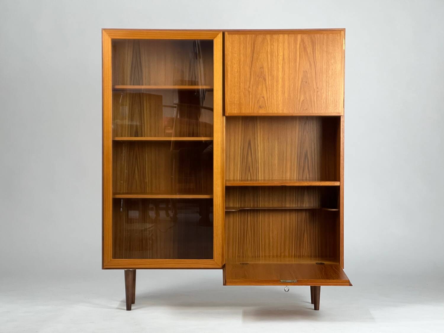 Vintage Teak Highboard Shelf Display Cabinet by Omann Jun 60s Danish Design