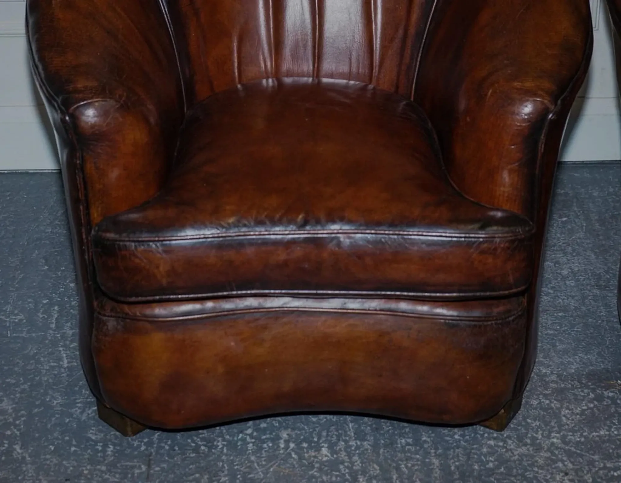 Art Deco Hand-Dyed Whisky Brown Sofa, Armchairs and Ottomans, 1920s, Set of 5