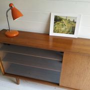 Mid Century Vintage Teak Sideboard Display Bookcase Cabinet 1960'S Sliding Glass And Teak Doors