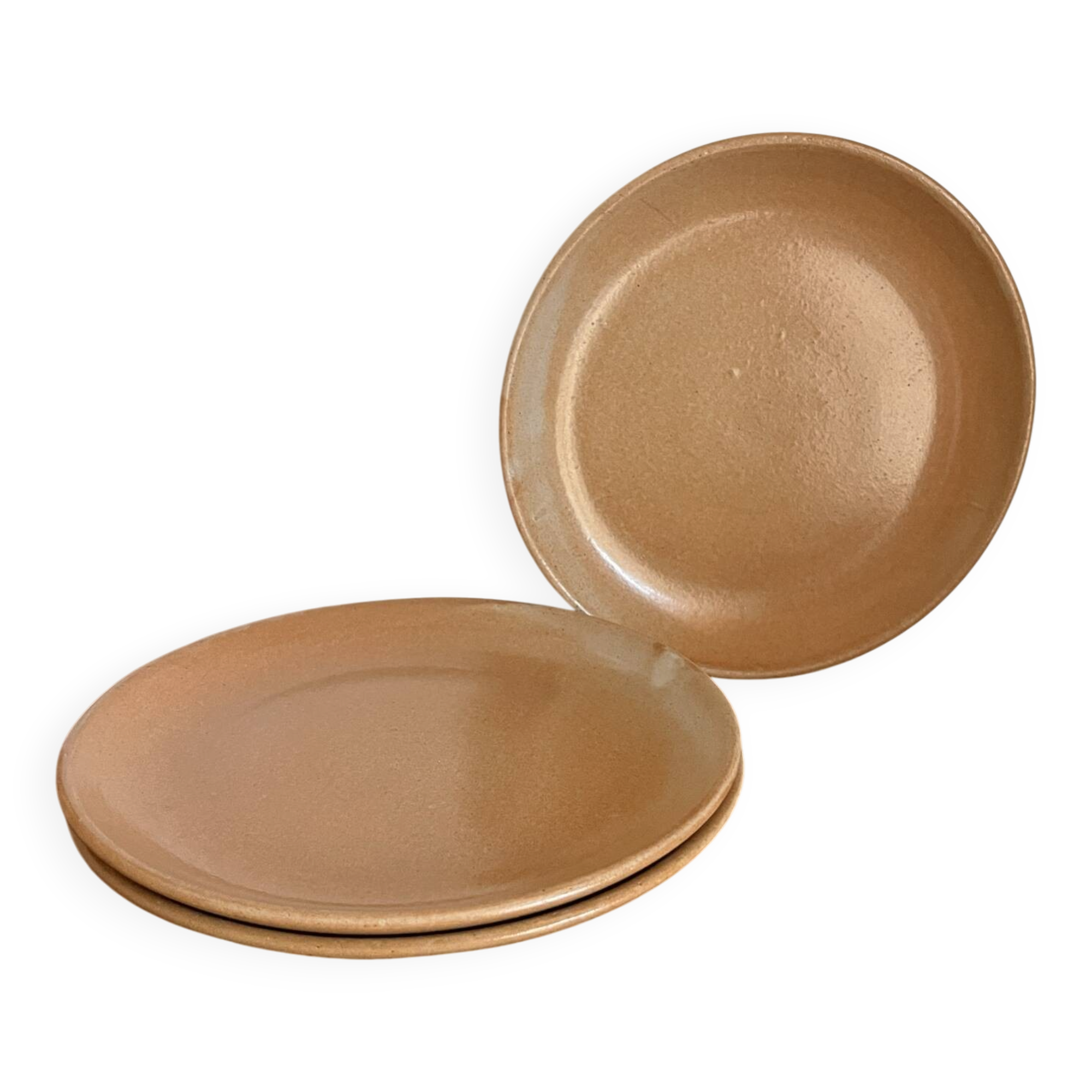 3 assiettes plates en grès 