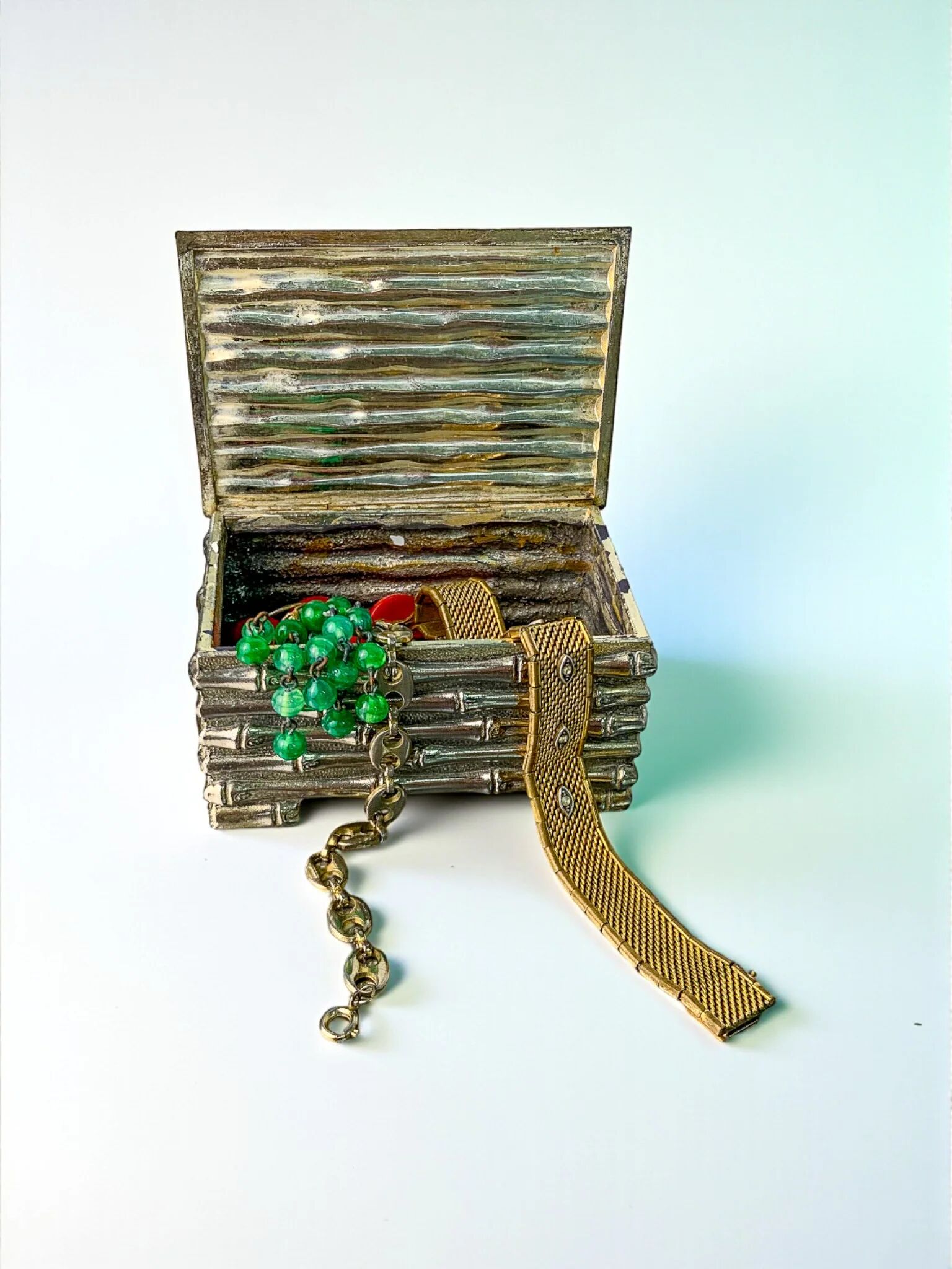 Maison Baguès silver-plated faux bamboo box, France, circa 1960s