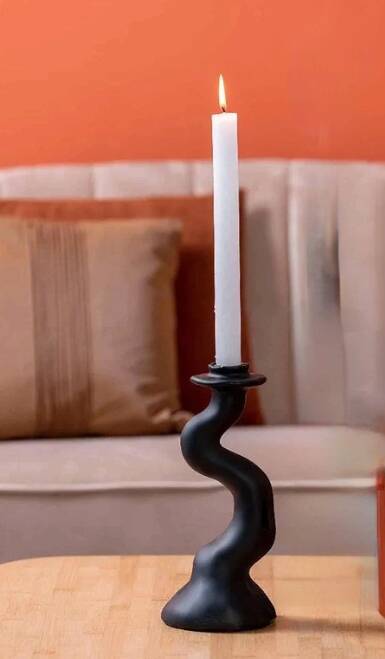 Pair of black sculptural candle holders – contemporary organic design