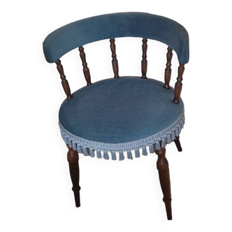 Fauteuil crapaud bois tissu velours bleu