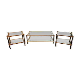 Set of tables on glass and brass, 1980s