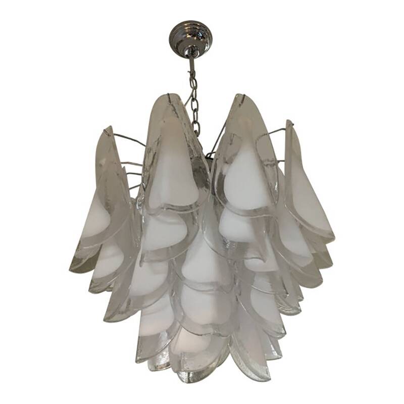 "Rondine" White and Transparent Murano Glass Chrome Frame Sputnik Chandelier