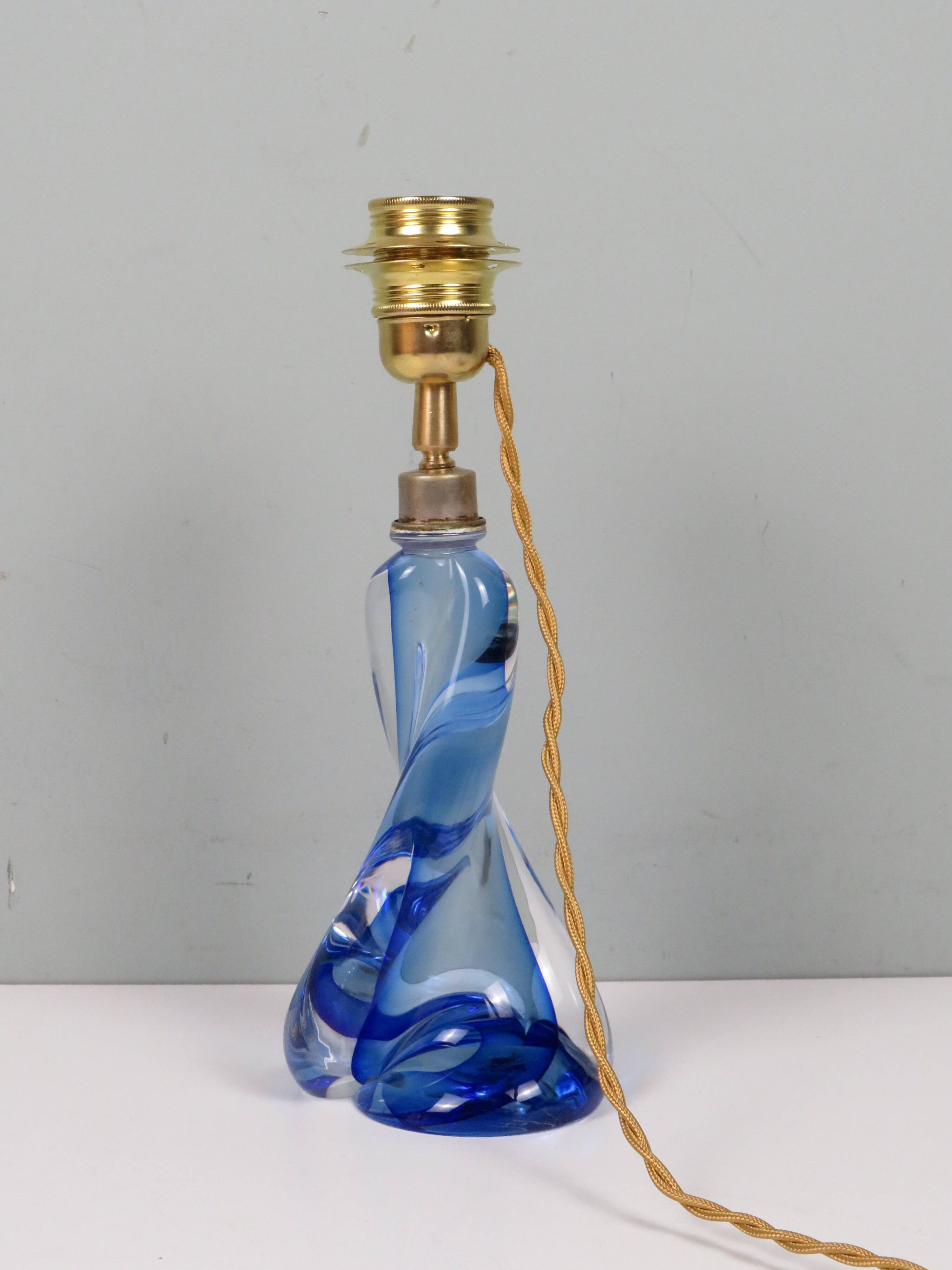 Vintage blue crystal table lamp Val Saint Lambert (unsigned)