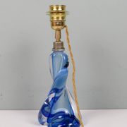 Lampe de table vintage en cristal bleu Val Saint Lambert (non signée)