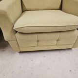 Pair of vintage 70's green fabric armchairs