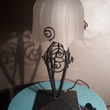 Art nouveau lamp / art deco wrought iron glass paste Degué ERA daum,muller