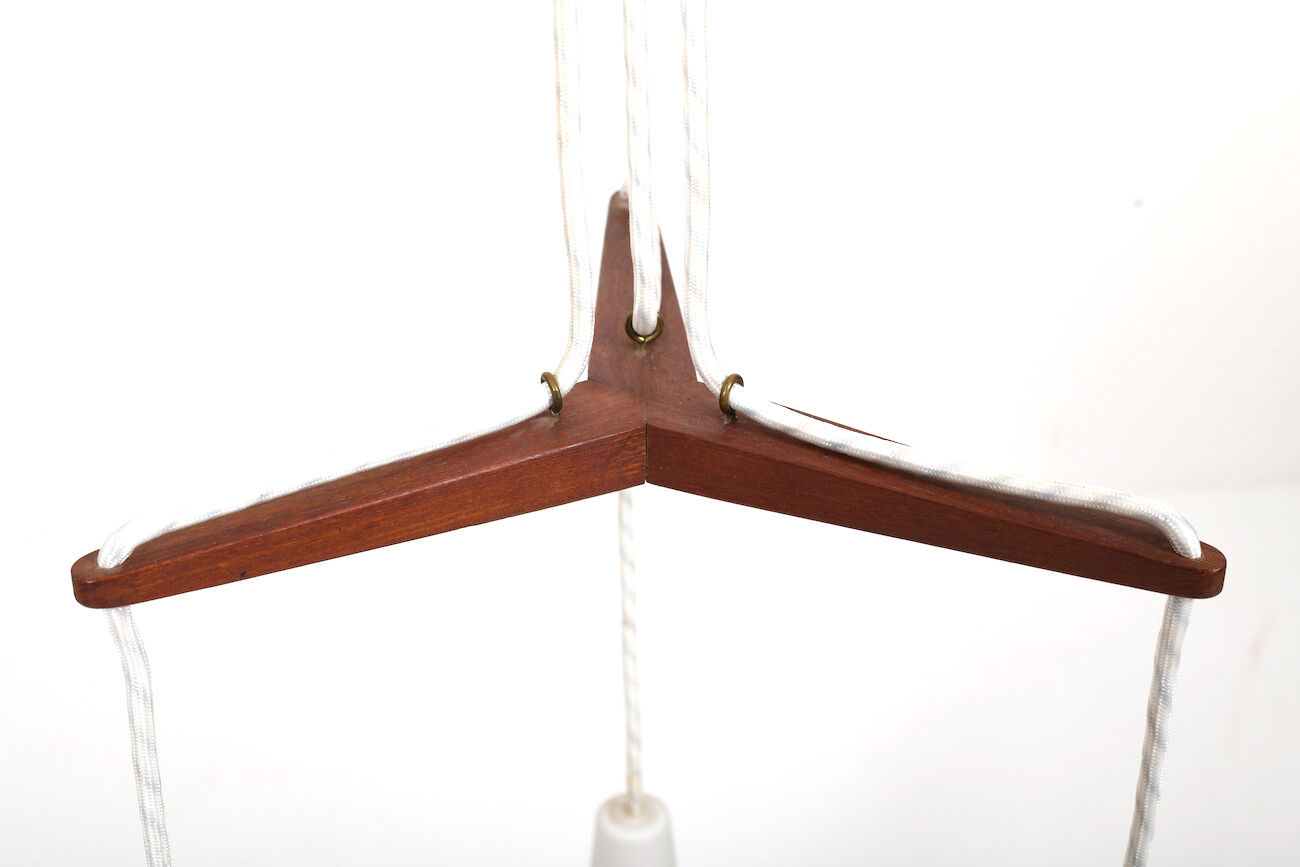 Mid Century Danish Hanging Lamp in Teak and Colored Shades