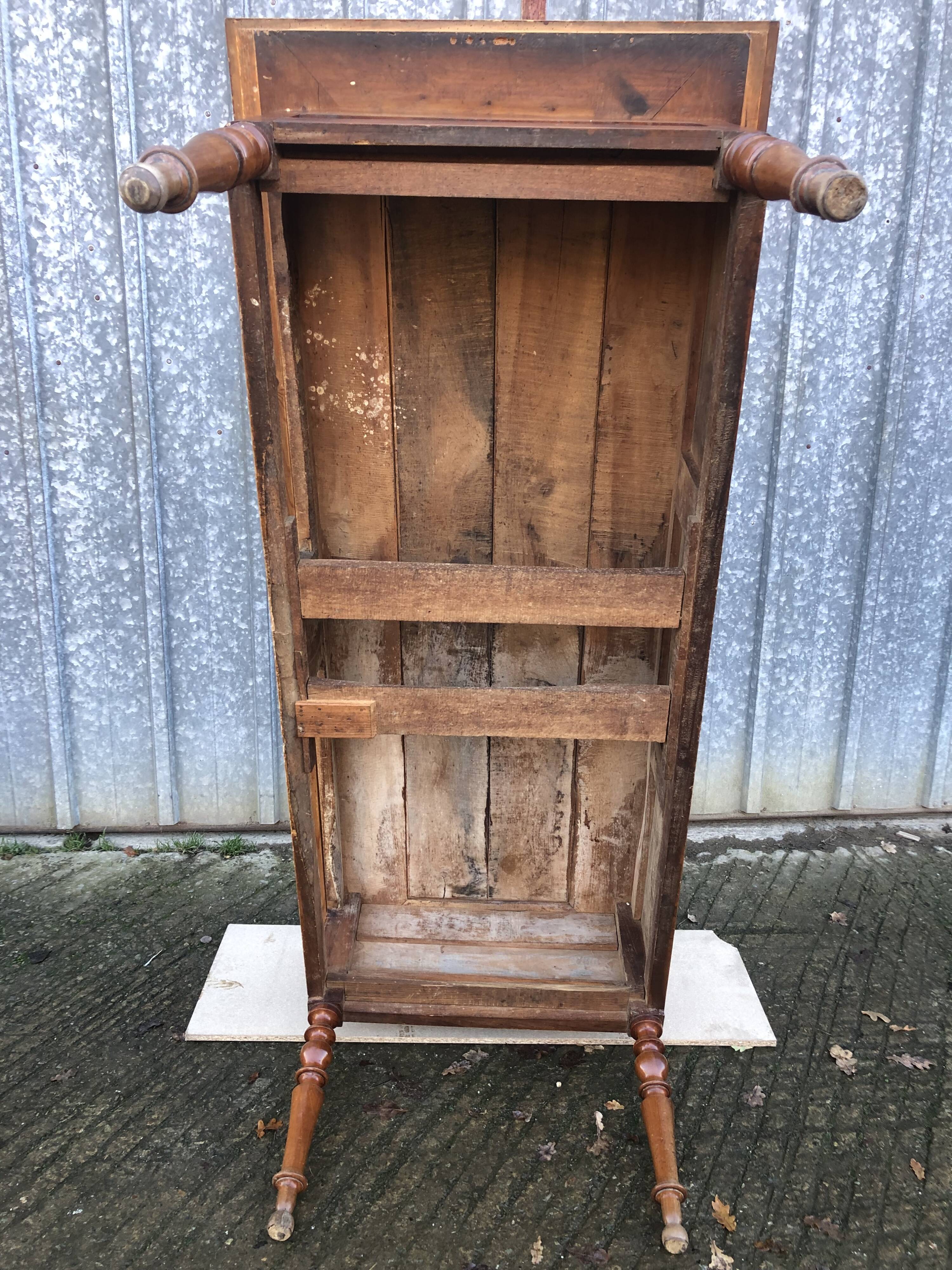 Solid cherry game table with 2 front drawers and panelled crosspieces.