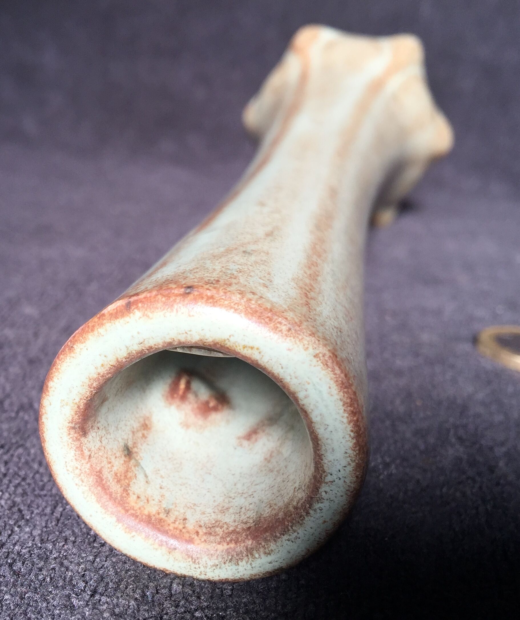 Gooseneck vase flammé green and brown sandstone Vallauris