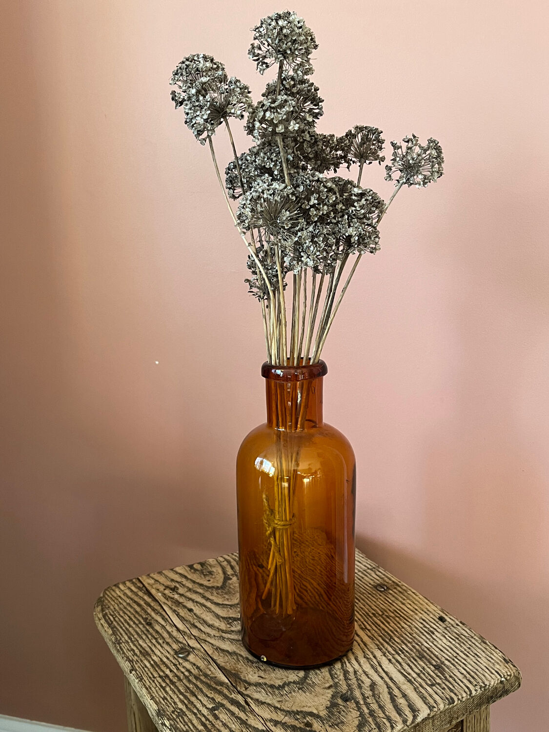 Amber glass bottle vase