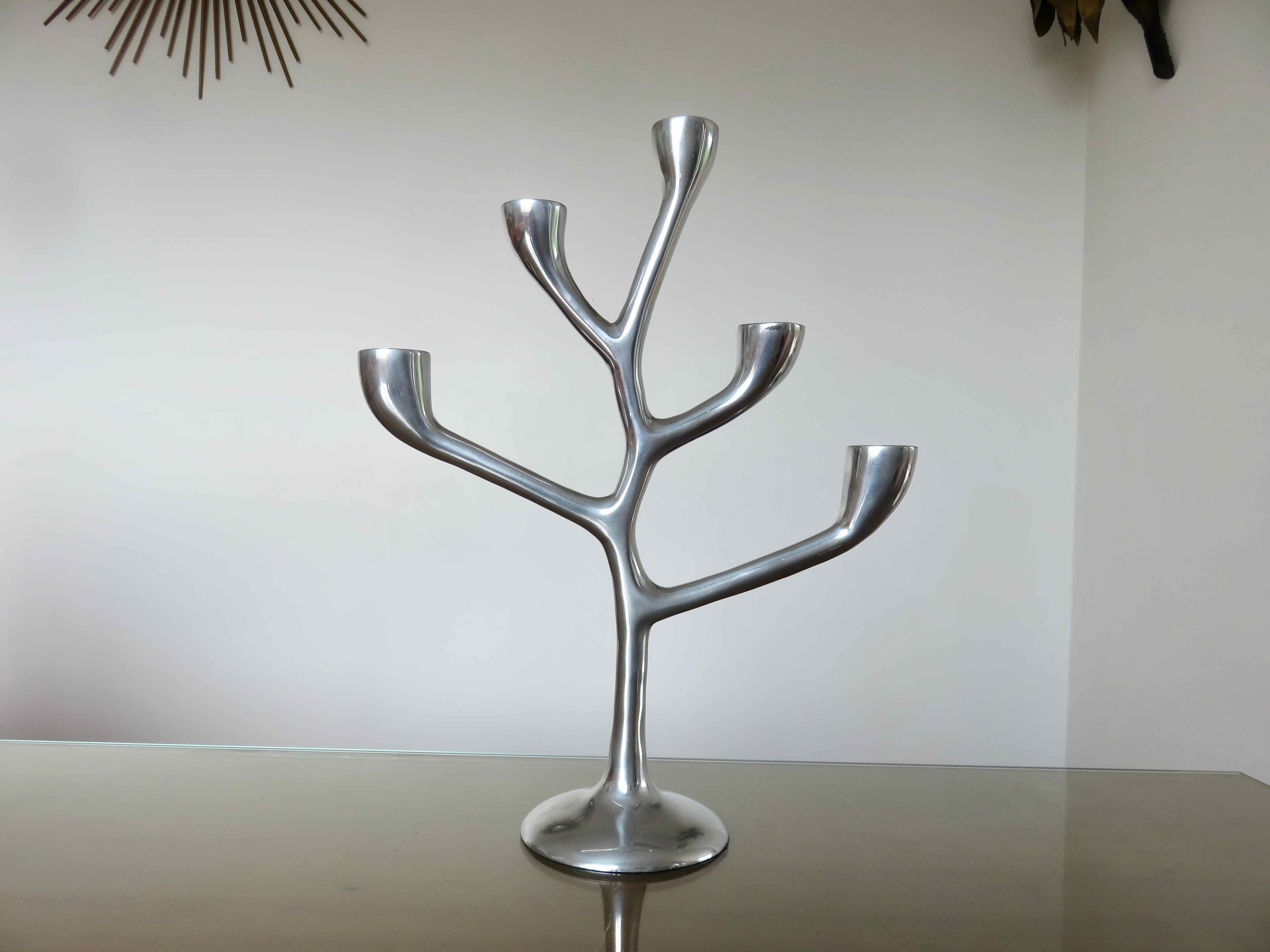 Modernist candle holder, free form, cast aluminum 70s