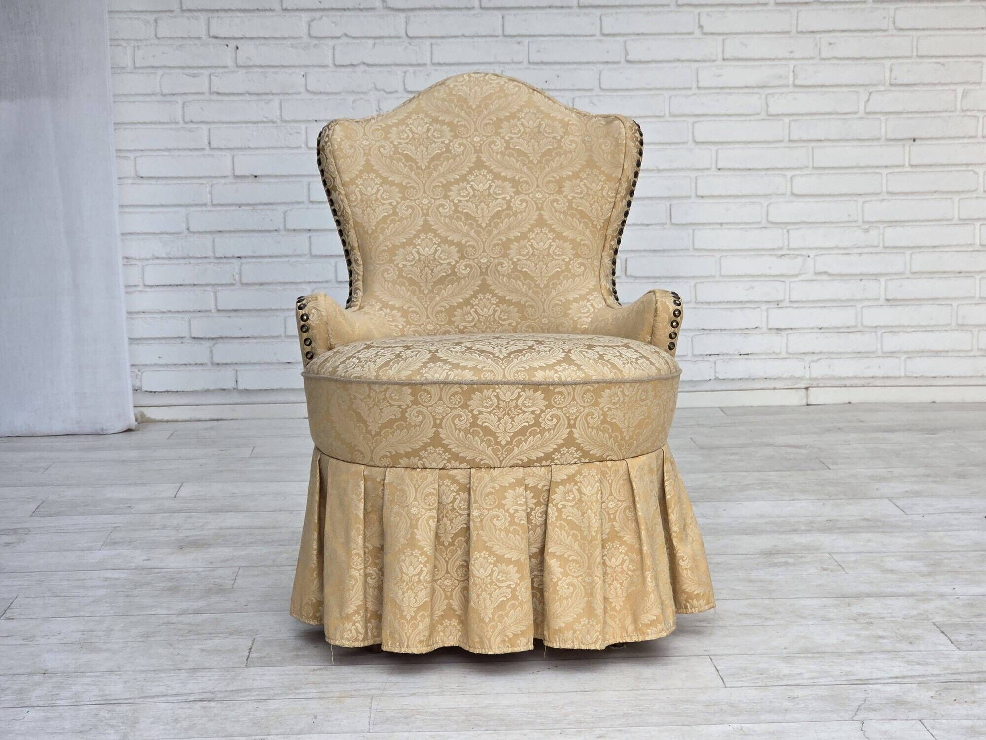 1960s, Danish cocktail lounge chair, jacquard fabric, beech wood.