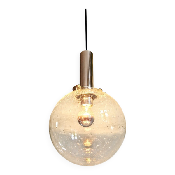 Suspension Space Age en verre soufflé bullé, années 70