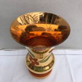 Vase verrerie d’art beaulieu verre peint doré avec décor fleurs vintage