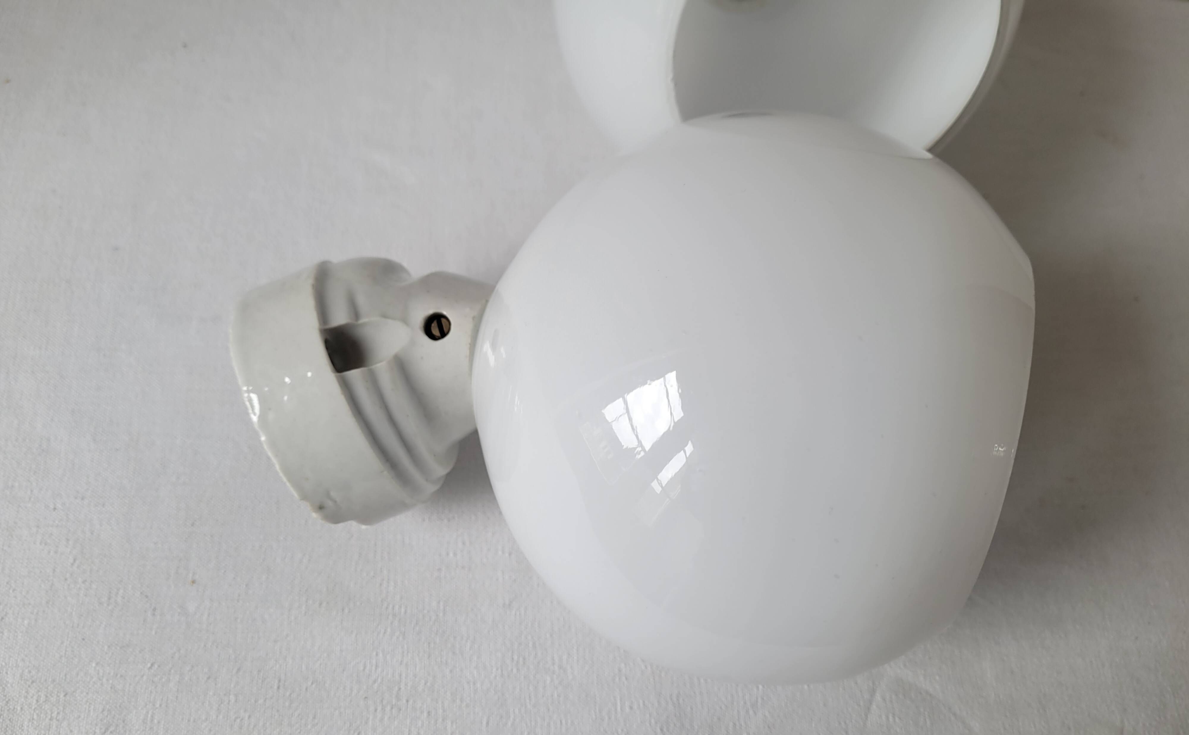 Duo of opaline and porcelain pendant lights
