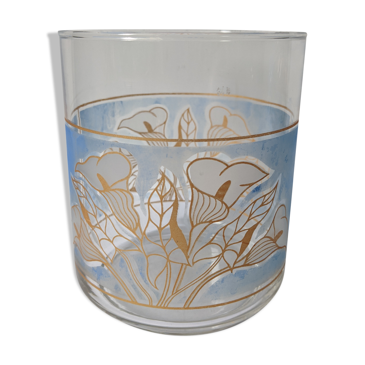 Wide vase decoration of white blue and gold lilies from decover italy - h: 12cm